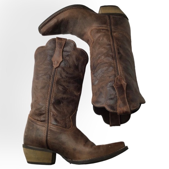 Rawhide Ladies 12” Brown Scalloped Top Western Boots 5151 - Picture 7 of 13